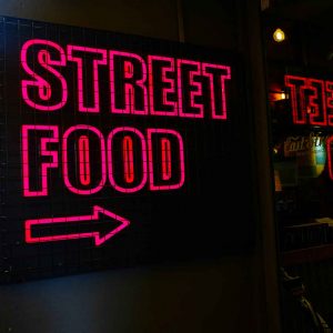 The Famous Street Food Neon Sign of East Street Restaurant London Fitzrovia